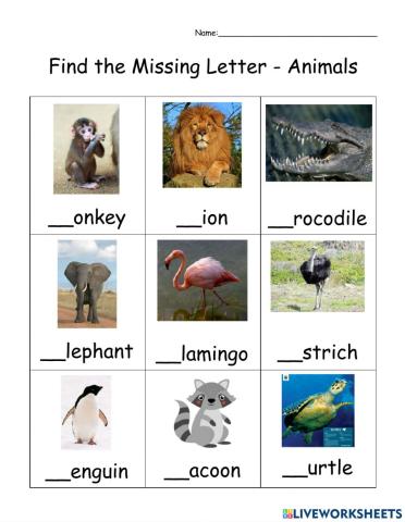 Missing Letter Animals