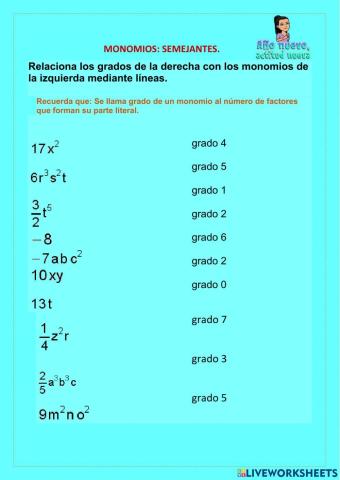 Tèrminos semejantes y grados de Monomios