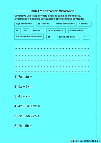 Suma y resta de Monomios