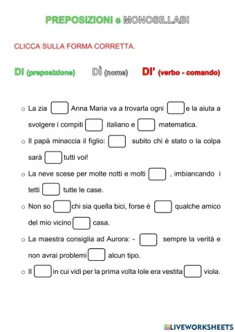 Preposizioni DA DI e monossillabi