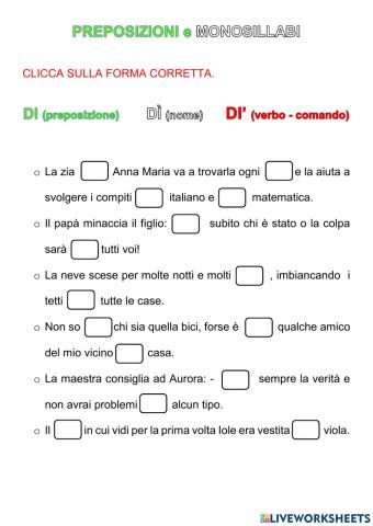 Preposizioni DA DI e monossillabi