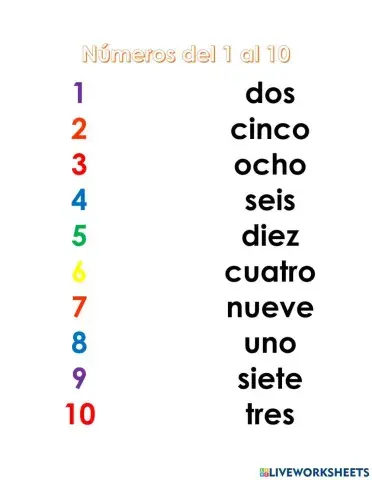 Escritura de números del 1 al 10
