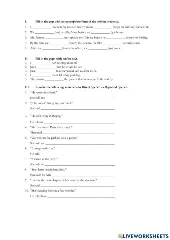 Past Perfect and Reported Speech