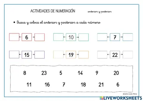 Numeración: anterior y posterior