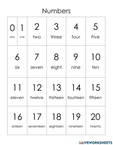 Numbers 1-20 practice sheet