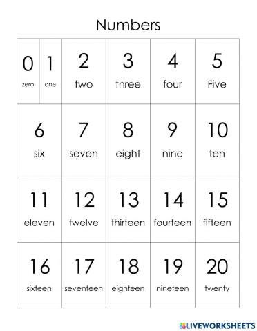 Numbers 1-20 practice sheet