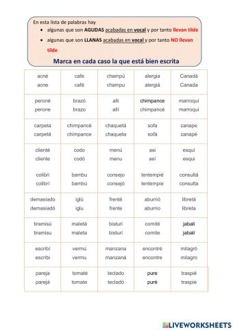 Acentuación de palabras agudas(vocal)