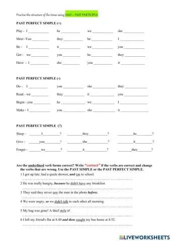 PAST PERFECT SIMPLE Drills