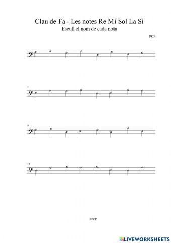 Clau de Fa: Notes musicals 5 Re Mi Sol La Si