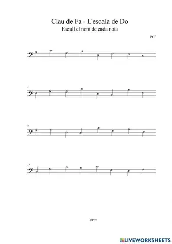 Clau de Fa: notes musicals 7 Escala de Do