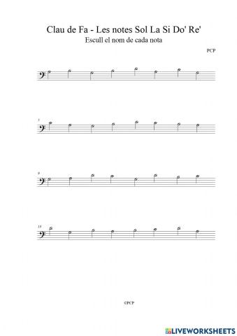 Clau de Fa: notes musicals 8 sol la si do' re'