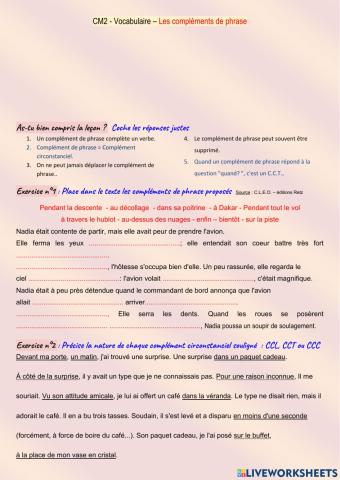 Vocabulaire - les compléments circonstanciels