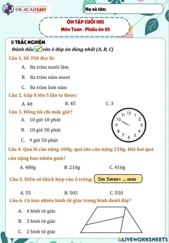 Phiếu ôn 05 -lớp 3