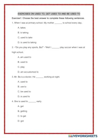 ข้อสอบ  Used to - Be used to - Get used to