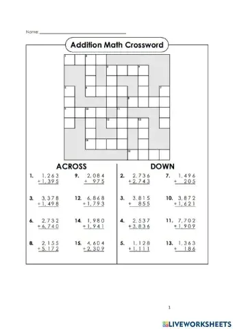 Mathematics Crossword Puzzle