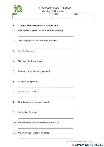 Chapter 10 Negative sentence