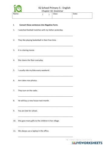 Chapter 10 Negative sentence