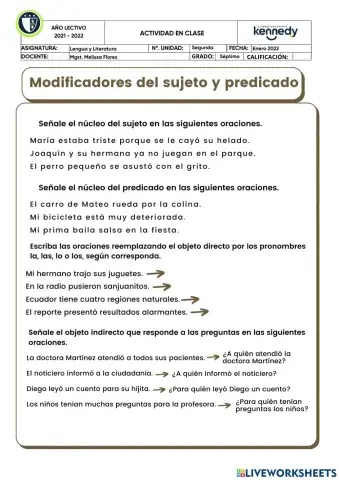 Modificadores sujeto y predicado