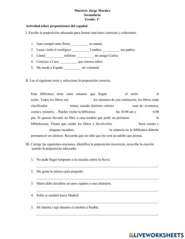 Preposiciones del español