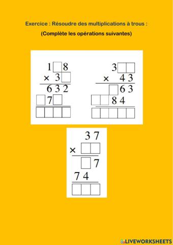 Maths multiplications à trous