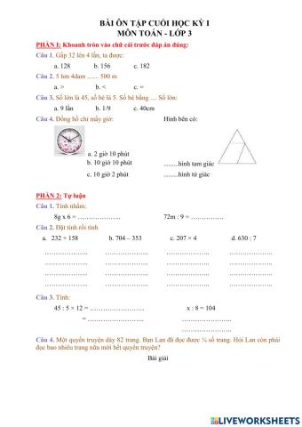 Ôn tập cuối học kì I