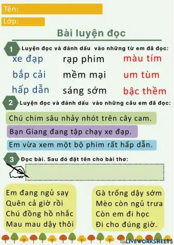 Phiếu luyện đọc chủ đề 13