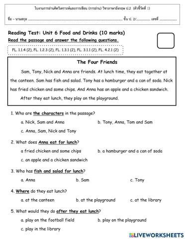 Grade 2 Reading Test Unit 6