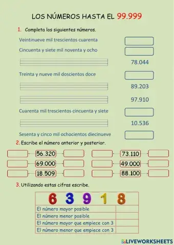 Los números hasta el 99.999