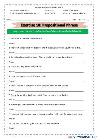 Exercises 18 19: Prepositional Phrase