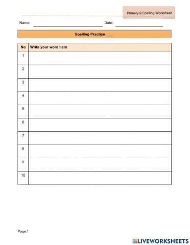 Spelling Worksheet
