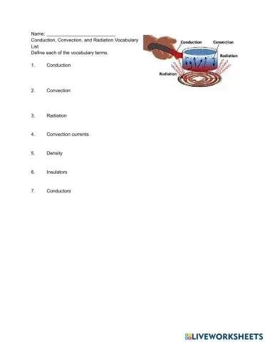 Conduction, Convection, Radiation Vocabulary