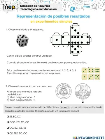 Representación de posibles resultados en experimentos simples