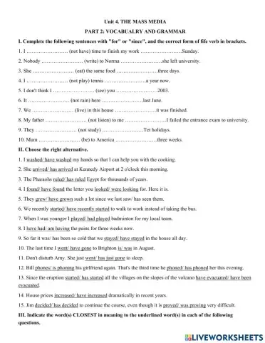 Unit 4. THE MASS MEDIA  PART 2: VOCABUALRY AND GRAMMAR