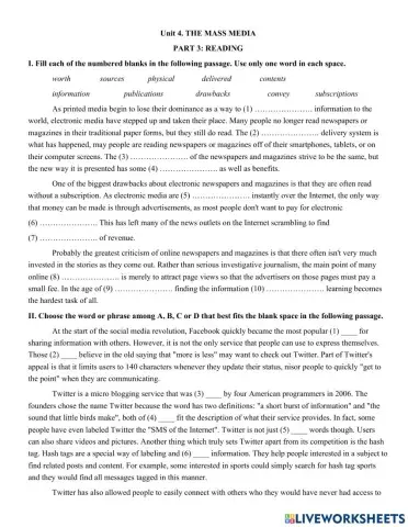 Unit 4. THE MASS MEDIA  PART 3: READING