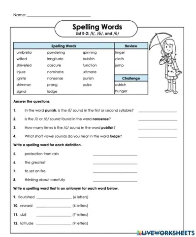 Spelling List E-2 6th Grade