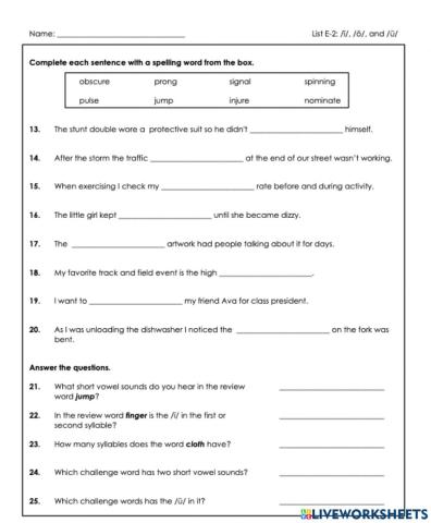 Spelling list 2 e-2 6th grade