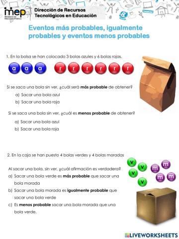 Eventos más probables, igualmente probables y eventos menos probables