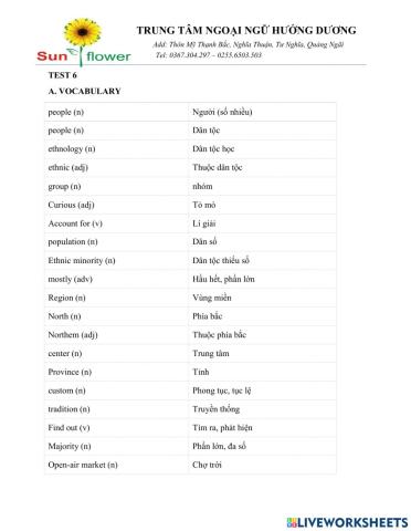 Test 6 vocab and grammar