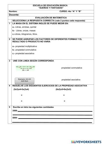 Evaluación de matemática