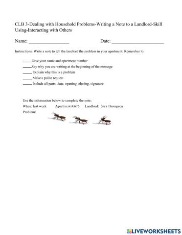 CLB 3 Dealing with Household Problems Writing a Note to the Landlord Skill Using