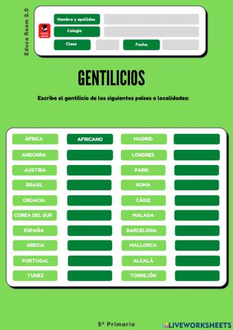 5º ud2 los gentilicios lengua