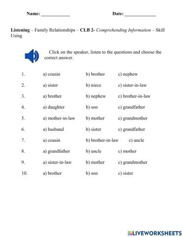 Family Relationships - Listening - Skill Using - CLB 2