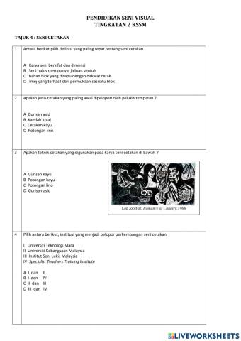 TINGKATAN 2 Tajuk 4 : Seni Cetakan