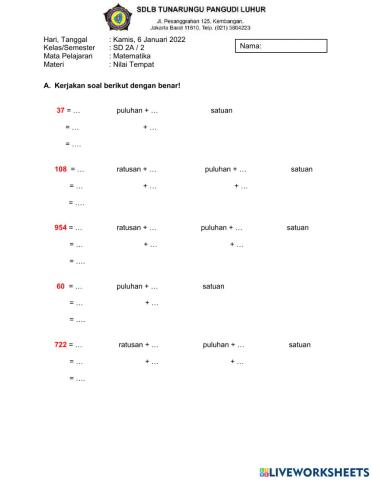 Nilai tempat bilangan