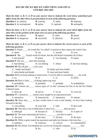 E12 on thi hk1 6-1-2022
