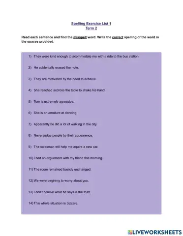 Spelling Exercise List 1, Term 2