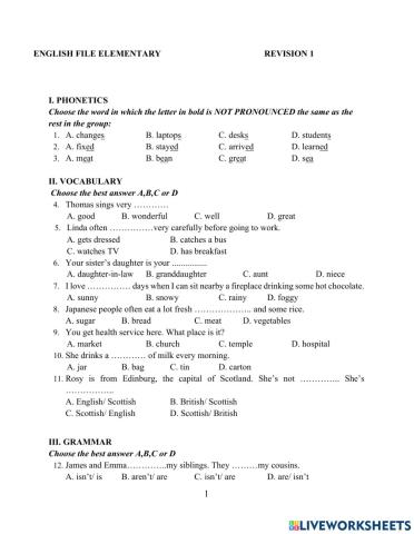 English File Elementary Revision 1