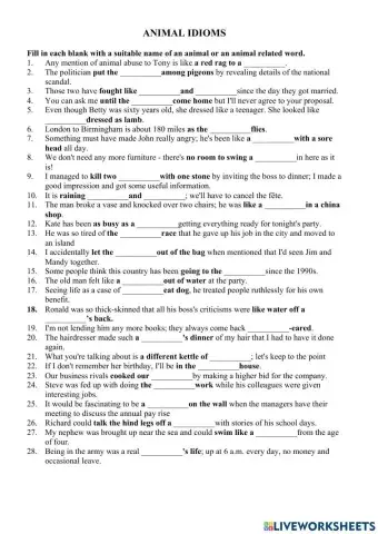 Animal idioms - CPE Unit 14b