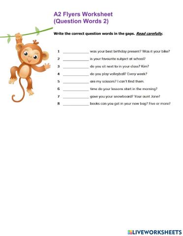 A2 Flyers Worksheet Question Words 2