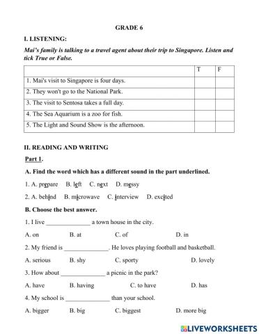 Mid-term test- grade 6